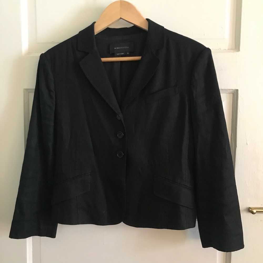 BCBGMaxazria black linen blend cropped jacket blazer M y2k career